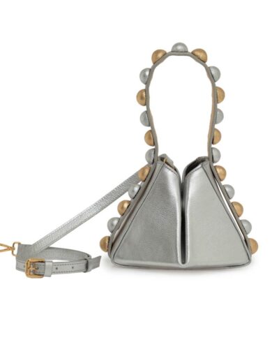 Bolsa Triangular - Couro Prata com Ouro